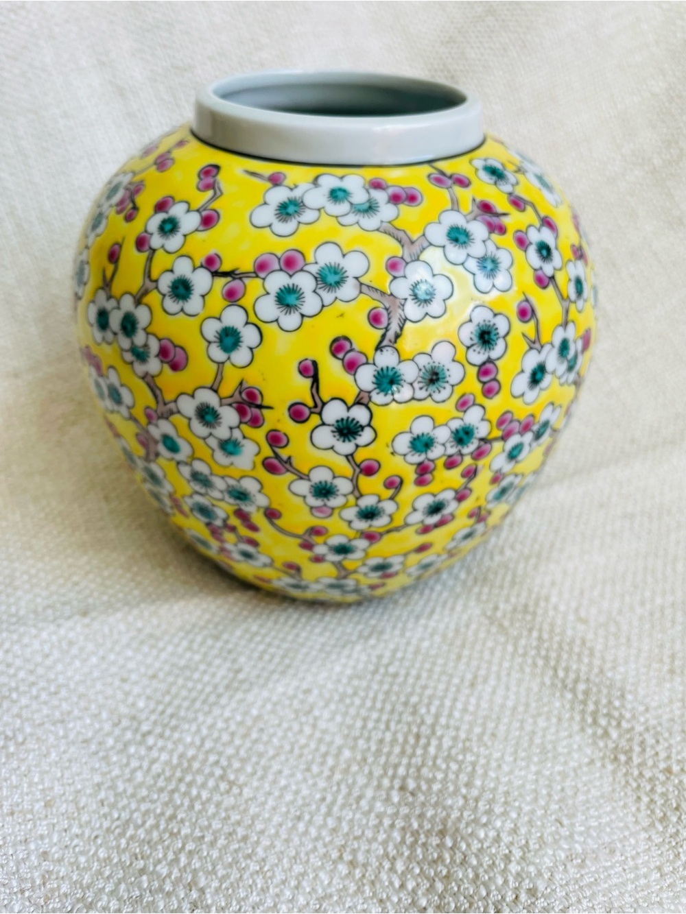 Vintage Japan Yellow Floral Sakura Blossom Porcelain Vase 6" T